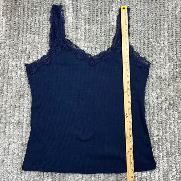 Women's Y2K‎ Lace Trim Ribbed Tank Camisole Top Maurices Plus Size 1X Navy Blue - Picture 5 of 7